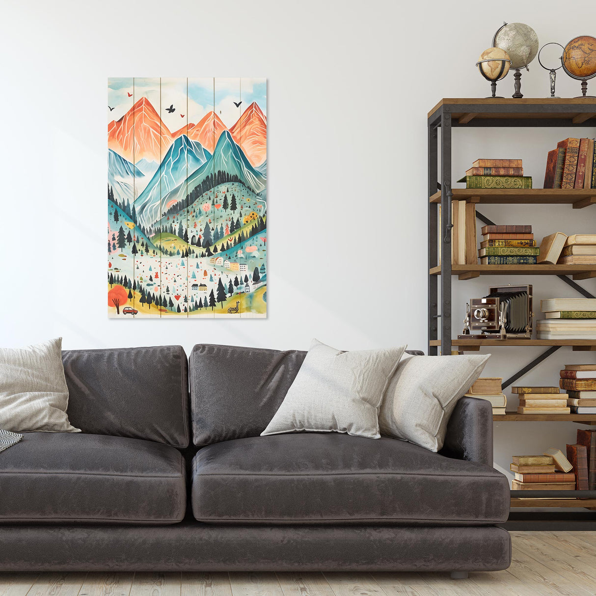 Wanddeko Holz - Mountains Watercolor