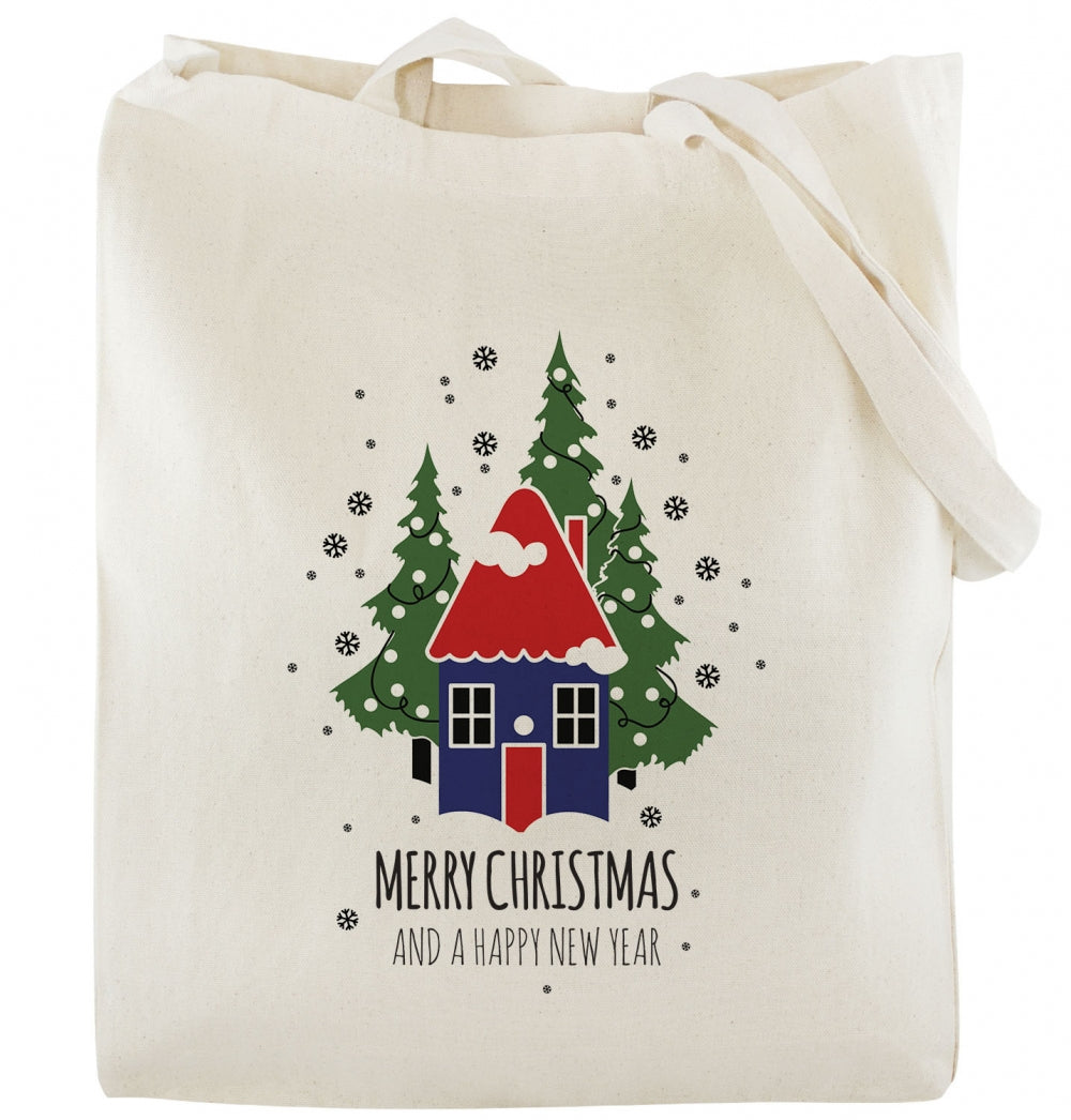 Weihnachten Baumwolltasche MERRY CHRISTMAS Haus