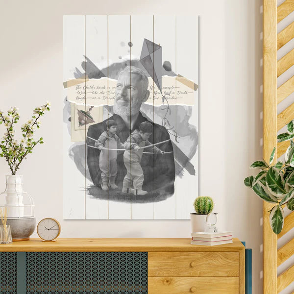 Wanddeko Holz - Old Man and Little Kids