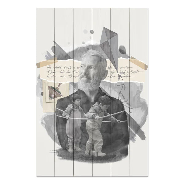 Wanddeko Holz - Old Man and Little Kids