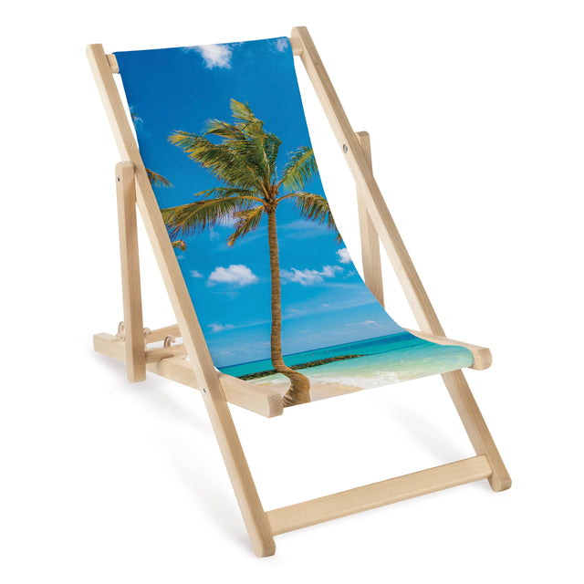 Kinderliegestuhl aus Holz Palme am Strand