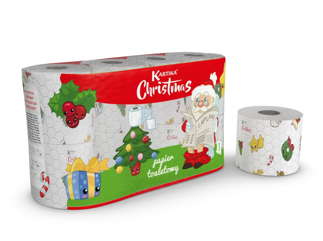 Weihnachts-Toilettenpapier 3-lagig, 8 Rollen, Weihnachtsmann-Kartika-Muster