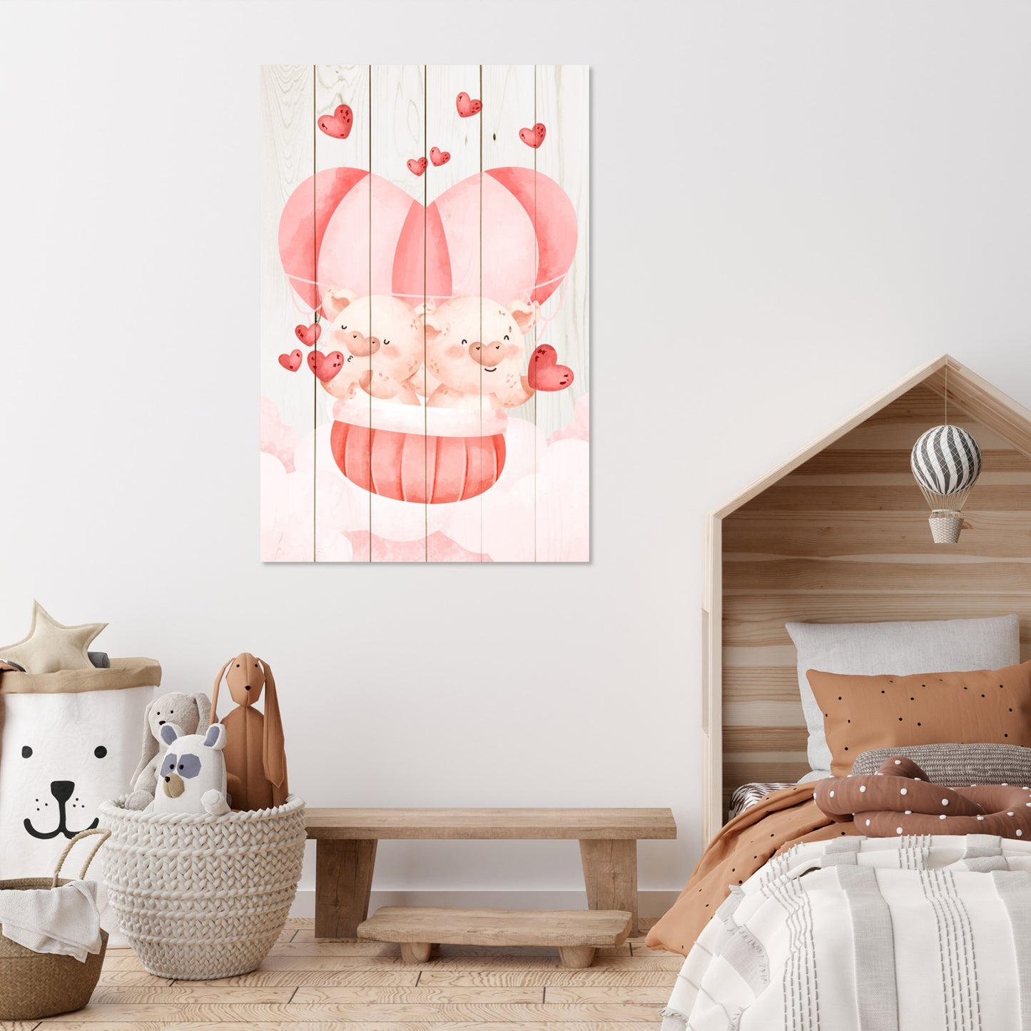 Wanddeko Holz - Pig Couple with Hearts