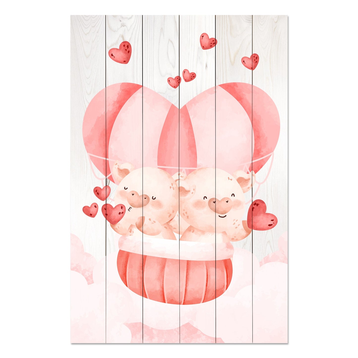 Wanddeko Holz - Pig Couple with Hearts