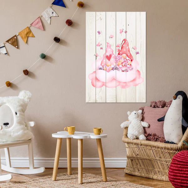 Wanddeko Holz - Pink Gnome Couple