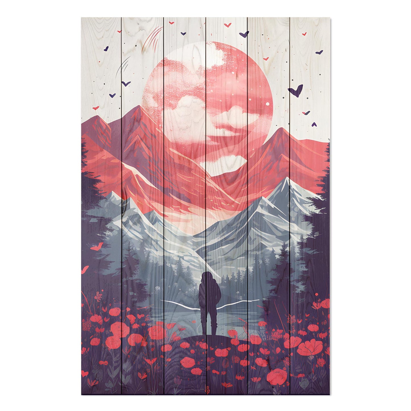 Wanddeko Holz - Moon over Mountains