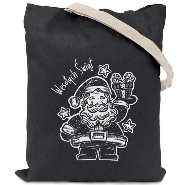 Baumwolltasche 380x420mm dunkelgrau Weihnachtsmann