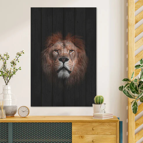 Wanddeko Holz - Portrait of a Lion