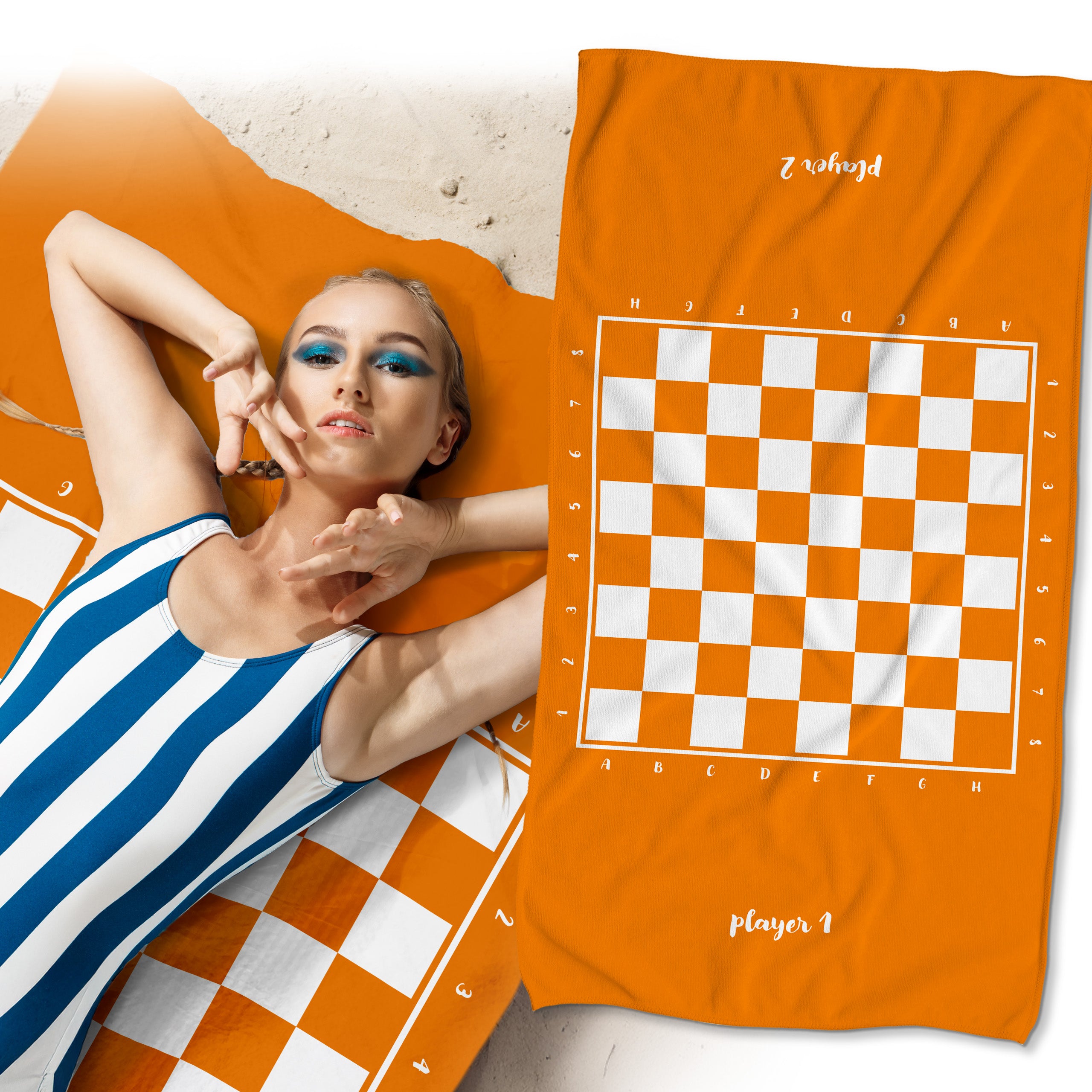 Handtuch aus Mikrofaser Orange Schachbrettmuster 80x150 cm