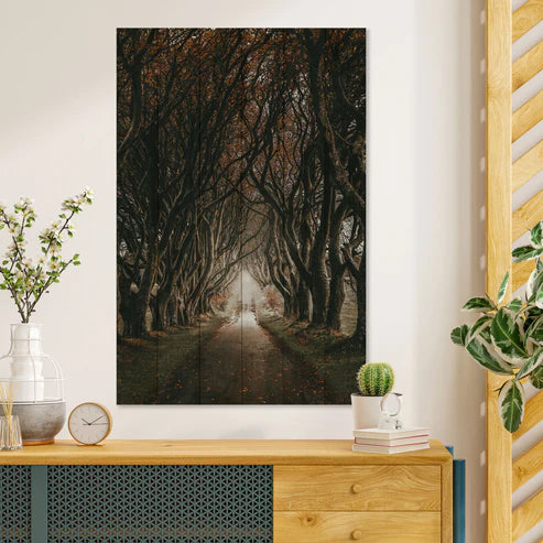 Wanddeko Holz - Road among the Trees