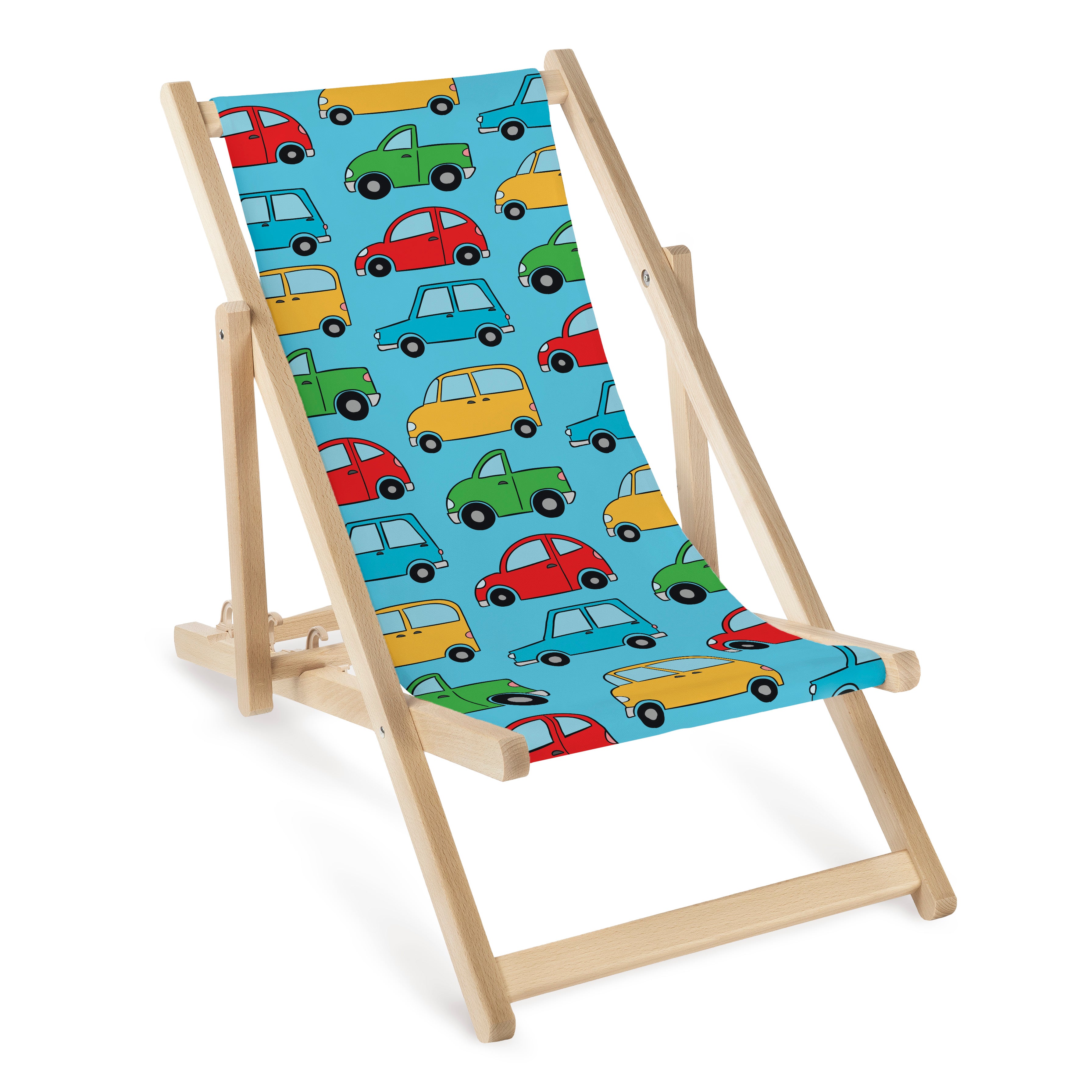 Kinderliegestuhl aus Holz Autos