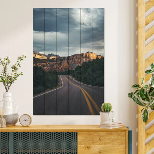 Wanddeko Holz - Scenic Road in the Mountains