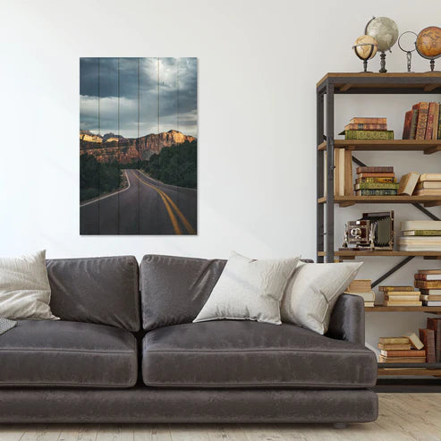 Wanddeko Holz - Scenic Road in the Mountains