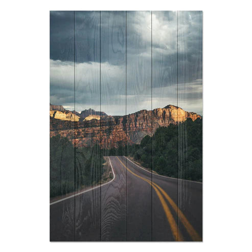 Wanddeko Holz - Scenic Road in the Mountains