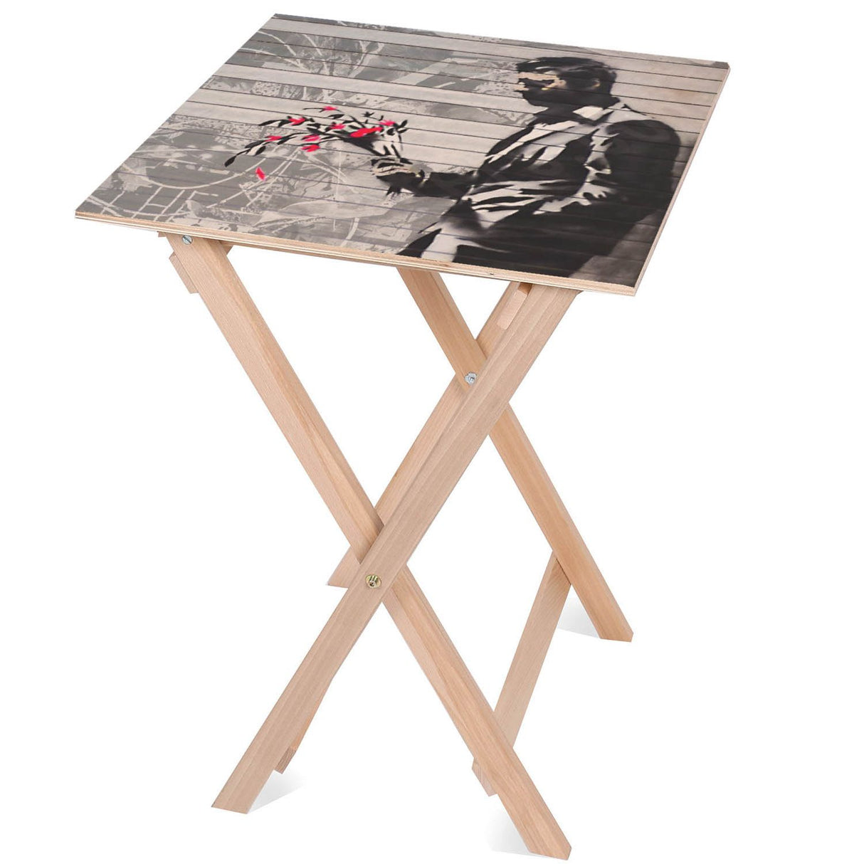 Holztisch Mann mit Blumen 50x50x70cm