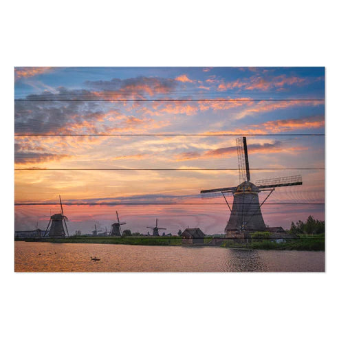 Wanddeko Holz - Sunset Over the Mill