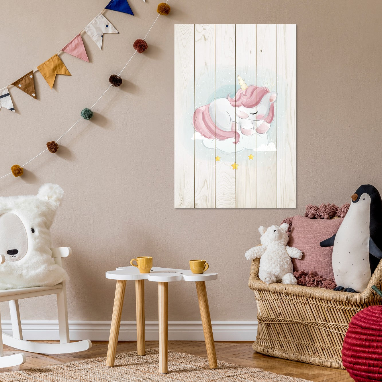 Wanddeko Holz - Sweet Unicorn Sleeping Cloud