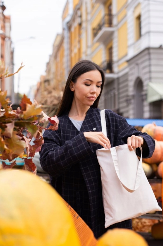 Baumwolltasche Ecru 380x420 mm 220 g langer Griff