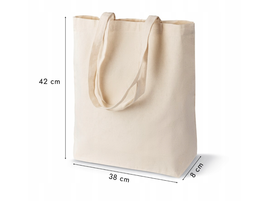 Baumwolltasche Ecru 380x80x420 mm 220 g Boden langer Griff