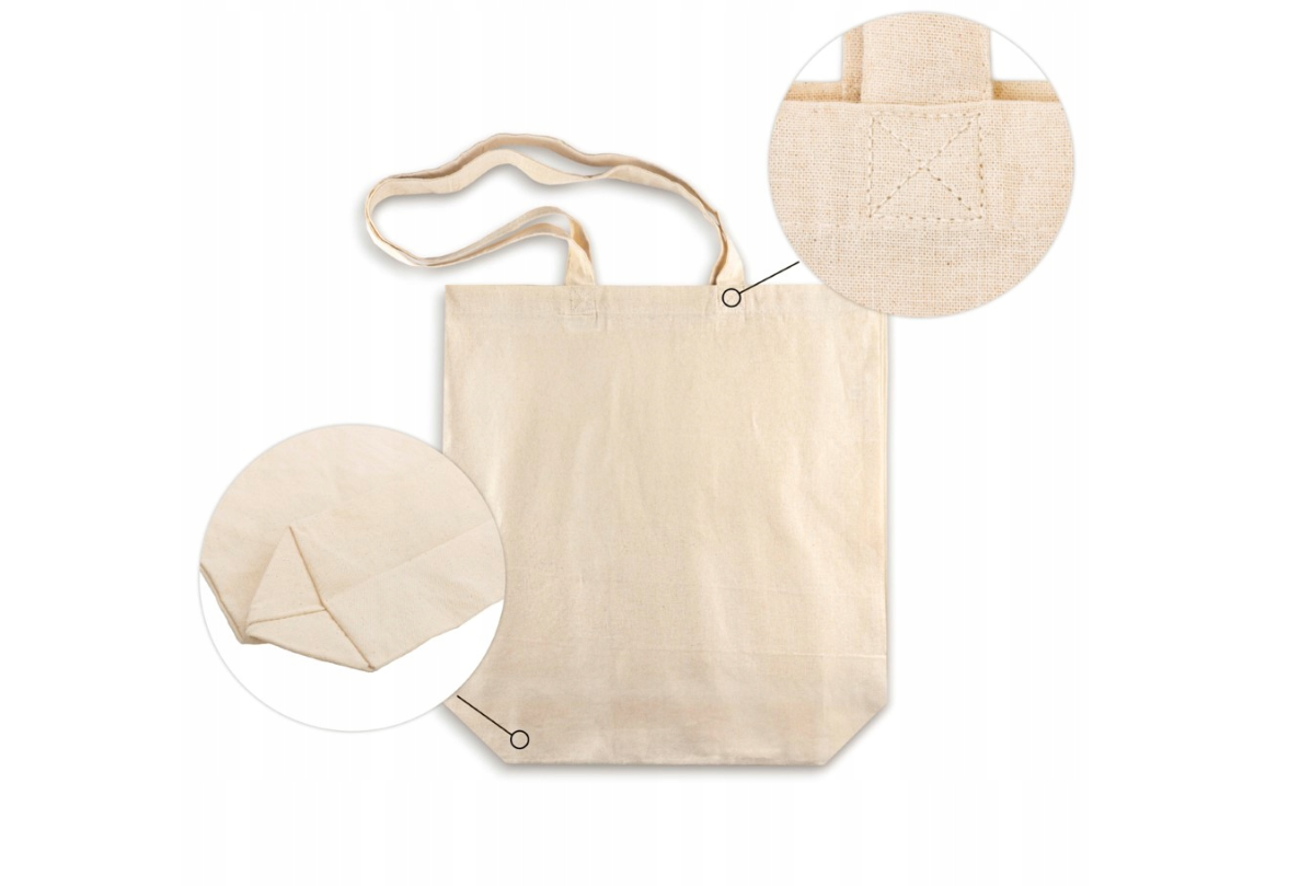 Baumwolltasche Ecru 380x80x420 mm 220 g Boden langer Griff