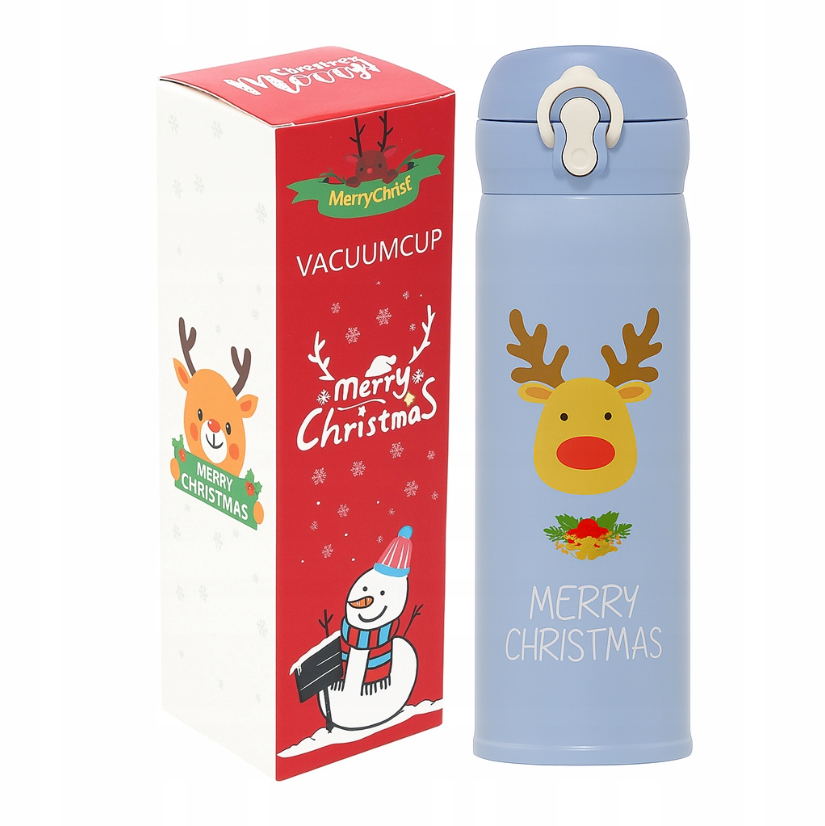 Weihnachtsblauer Rentier-Thermobecher, 500 ml