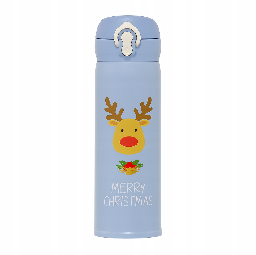 Weihnachtsblauer Rentier-Thermobecher, 500 ml