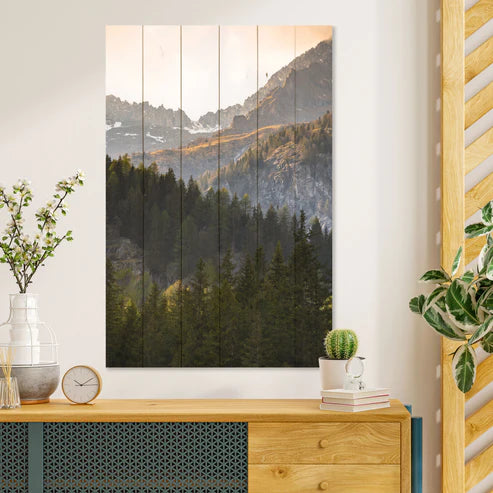 Wanddeko Holz - Trees in the Mountains