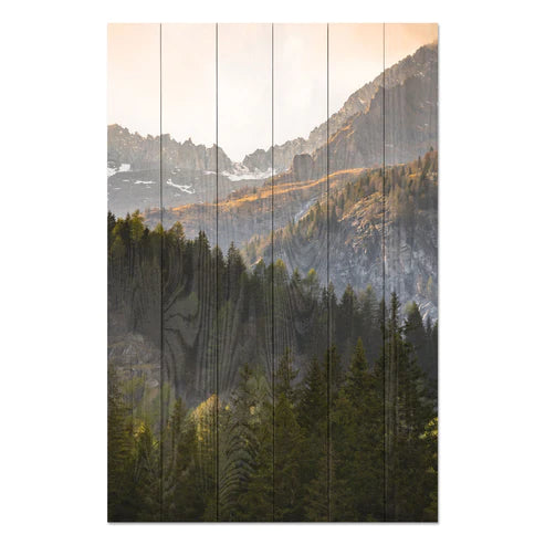 Wanddeko Holz - Trees in the Mountains