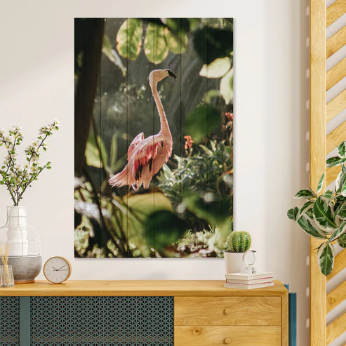 Wanddeko Holz - Tropical Flamingo
