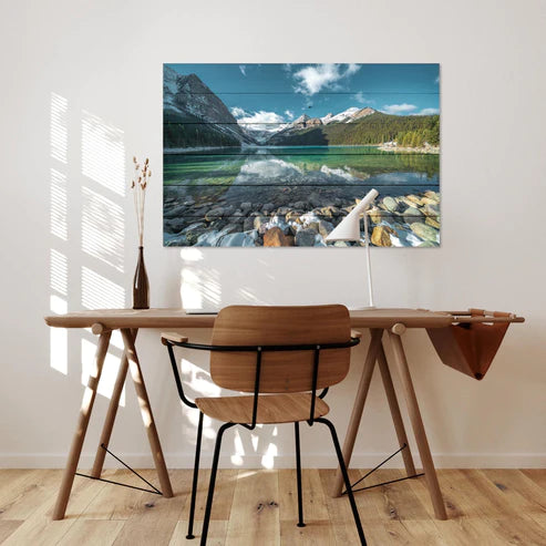 Wanddeko Holz - Turquoise Lake and Mountains