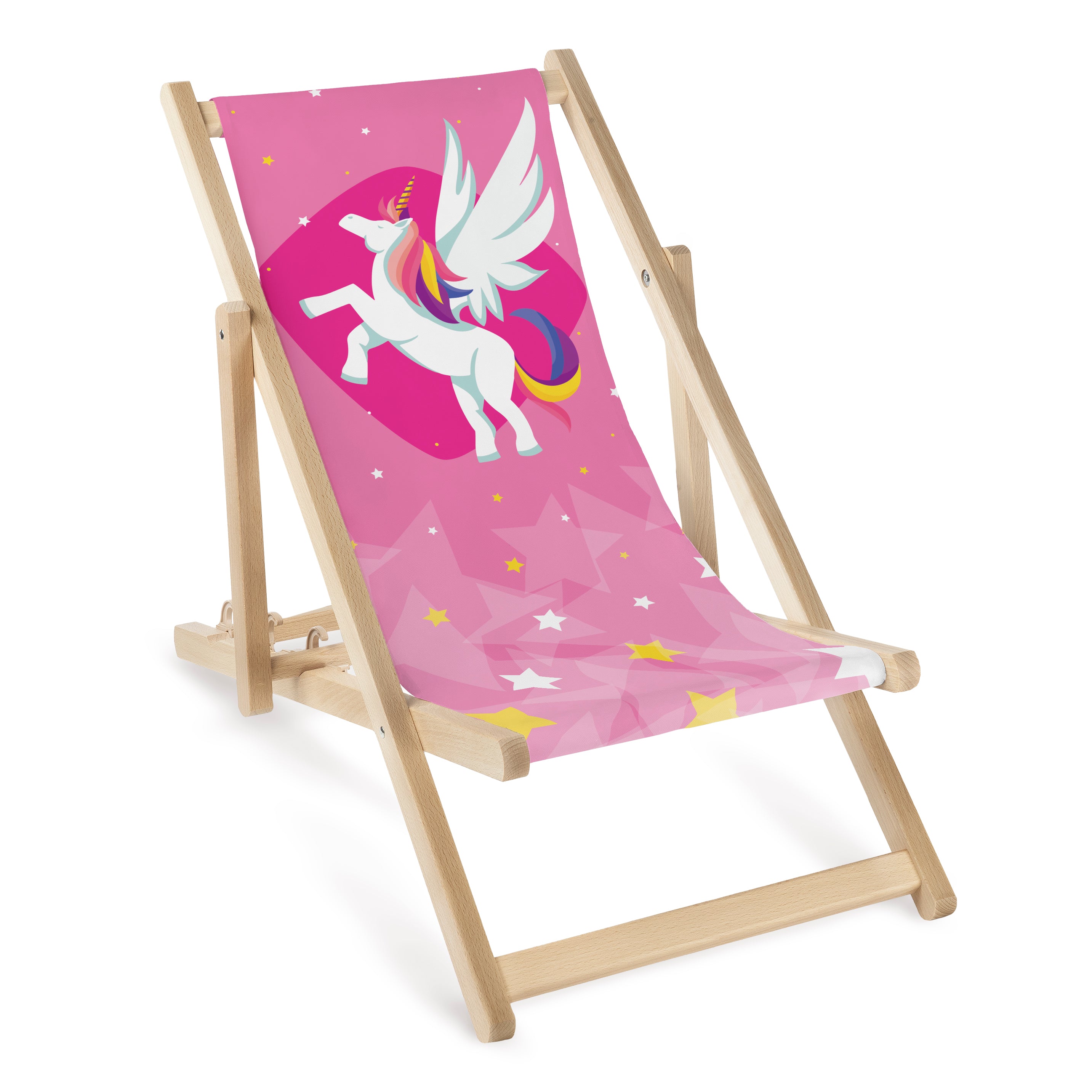 Kinderliegestuhl aus Holz Rosa Einhorn