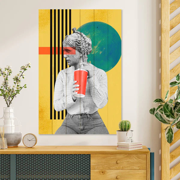 Wanddeko Holz - Vintage Woman with Drink