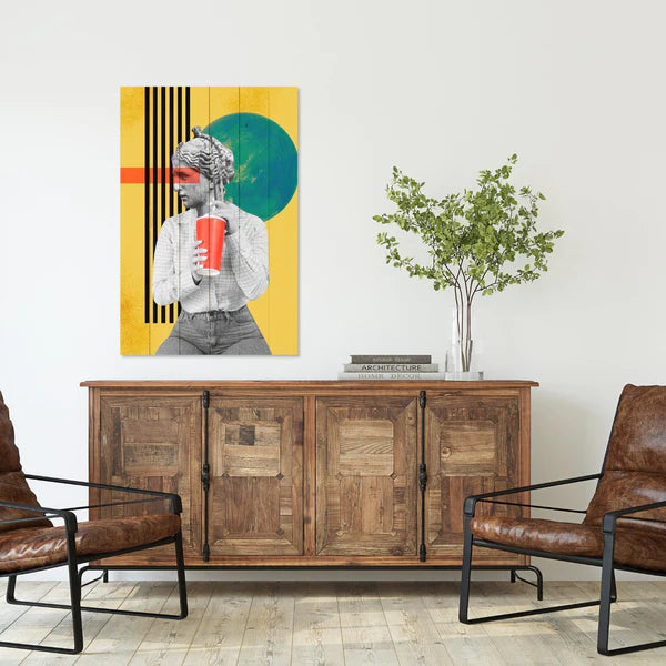 Wanddeko Holz - Vintage Woman with Drink