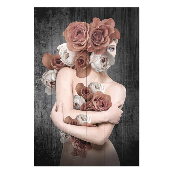 Wanddeko Holz - Woman in Flowers