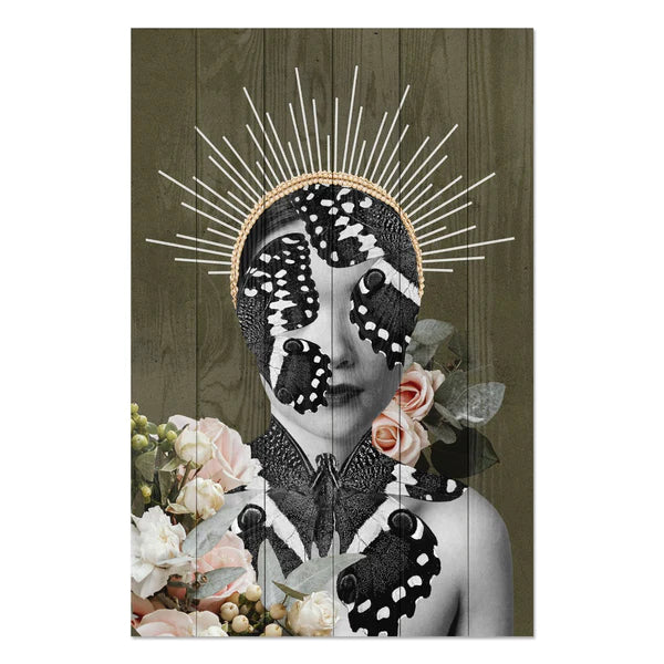 Wanddeko Holz - Woman with Butterfly Face