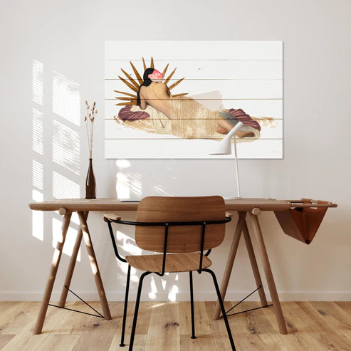 Wanddeko Holz - Woman With Fish Mask