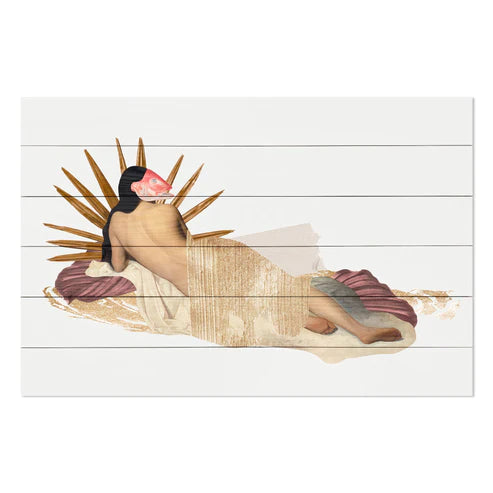 Wanddeko Holz - Woman With Fish Mask