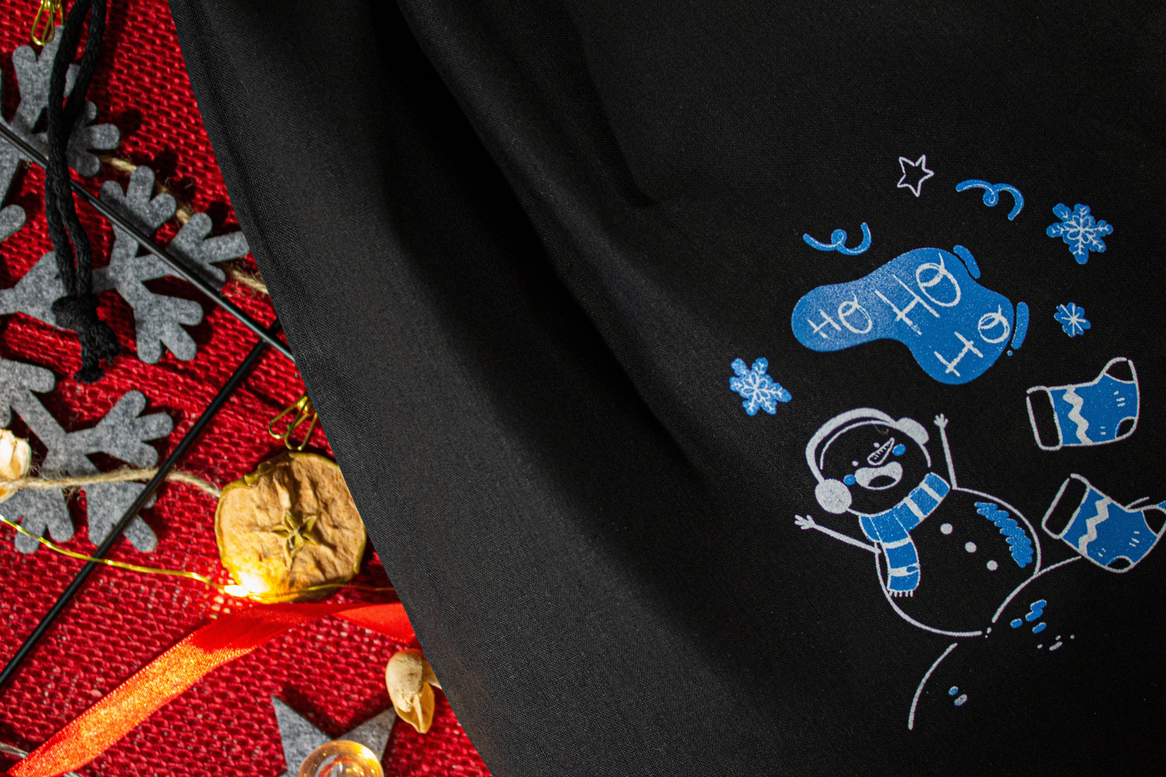 Weihnachts-Baumwolltasche 380x420mm Schwarzes Wintermuster