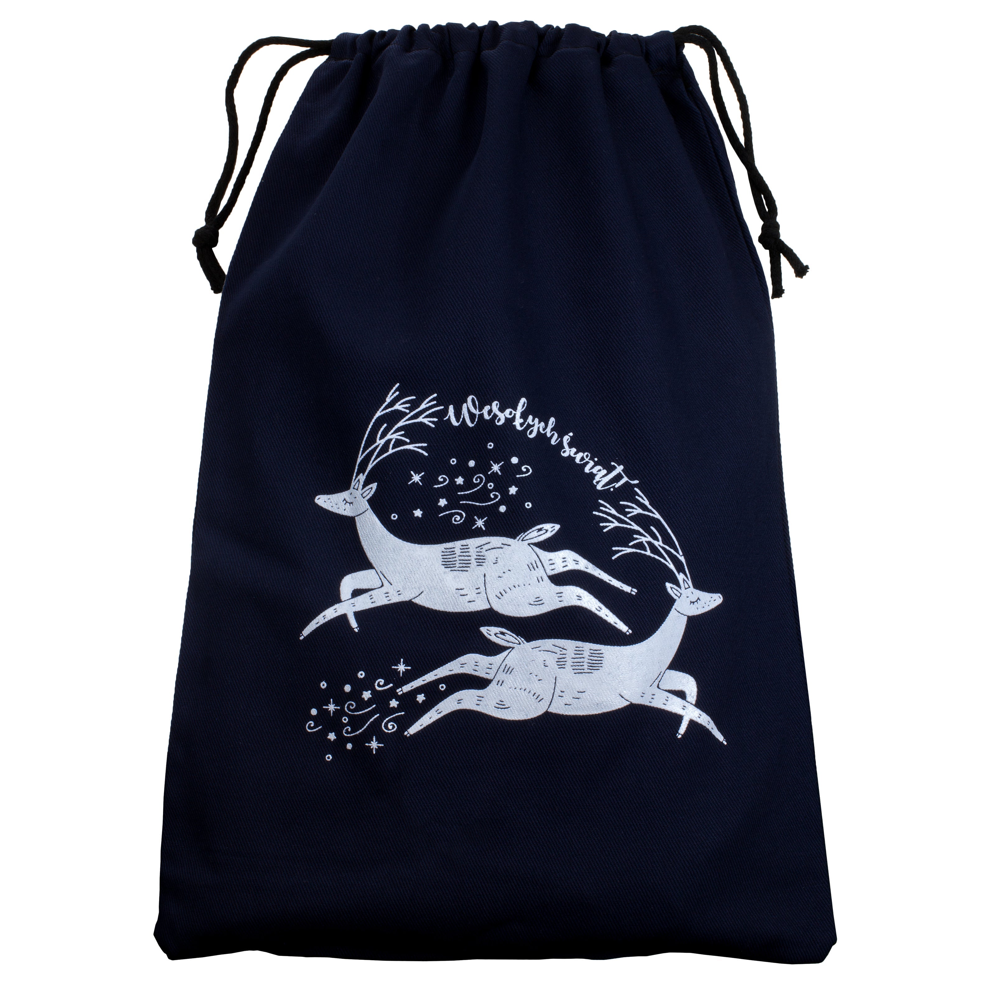 Weihnachts-Baumwolltasche 190x370mm Marineblau mit Rentier-Print
