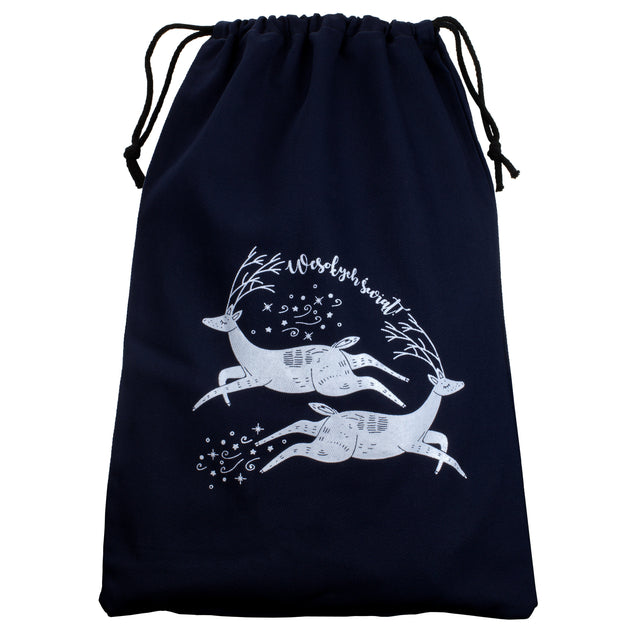 Weihnachts-Baumwolltasche 190x370mm Marineblau mit Rentier-Print