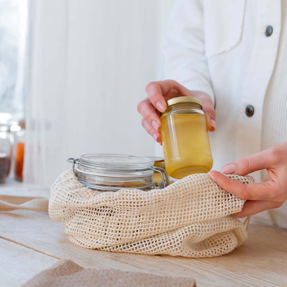 Baumwollnetzbeutel Ecru 250x300 mm