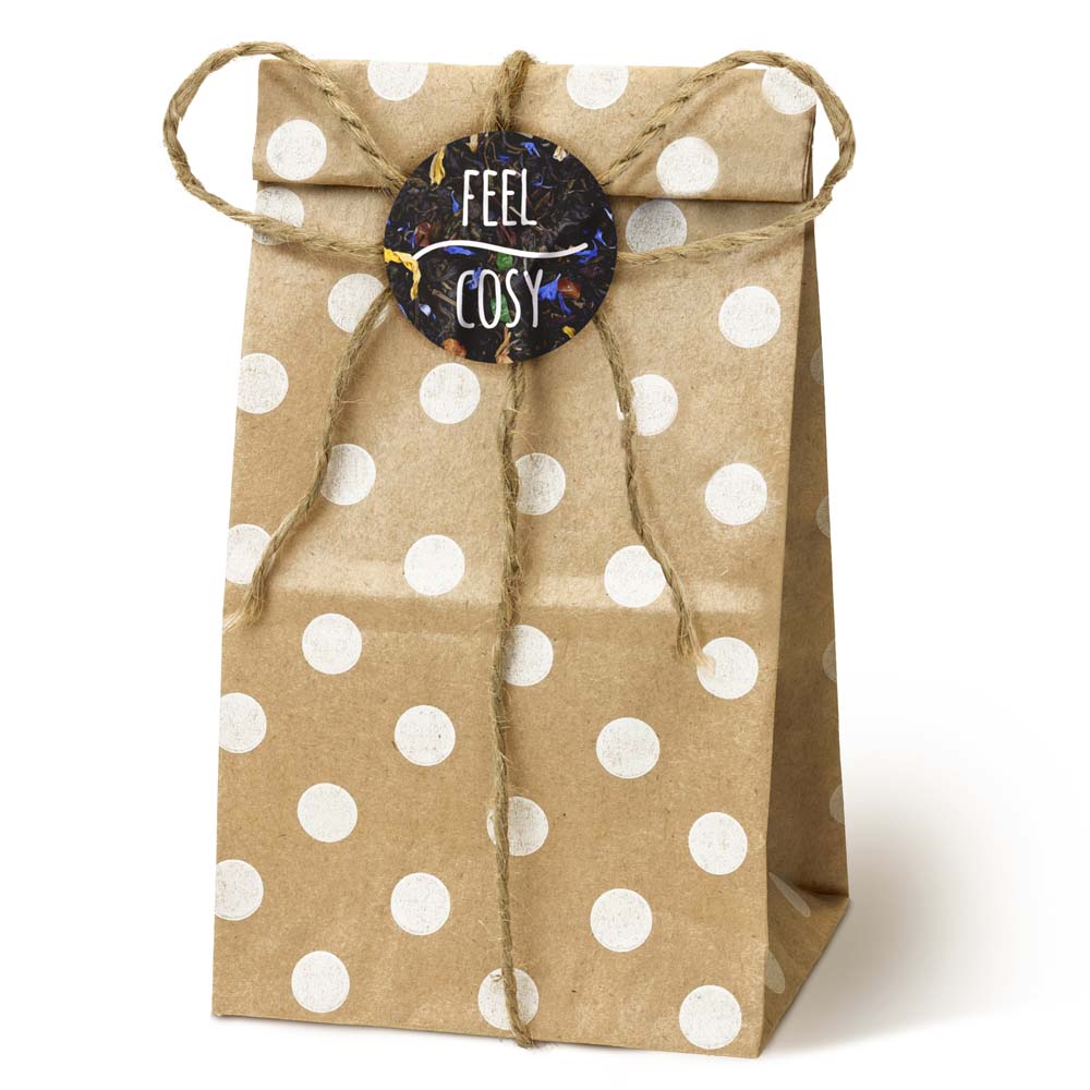 Papiertüte ohne Griff Braun mit weißen Tupfen 80x65x190mm