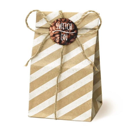 Papiertüte ohne Griff Braun mit weißen Streifen 80x65x190mm