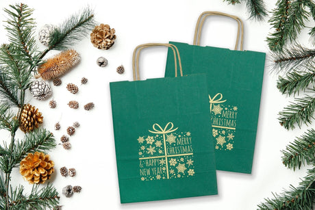 18+8,5x23cm Goldenes Geschenk Dunkelgrün Weihnachts Kraft Geschenktüten