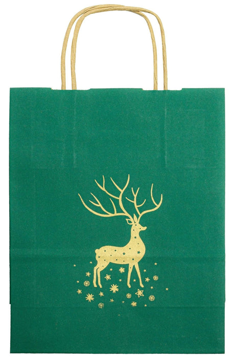 18+8,5x23cm Goldenes Rentier Dunkelgrün Weihnachts Kraft Geschenktüten