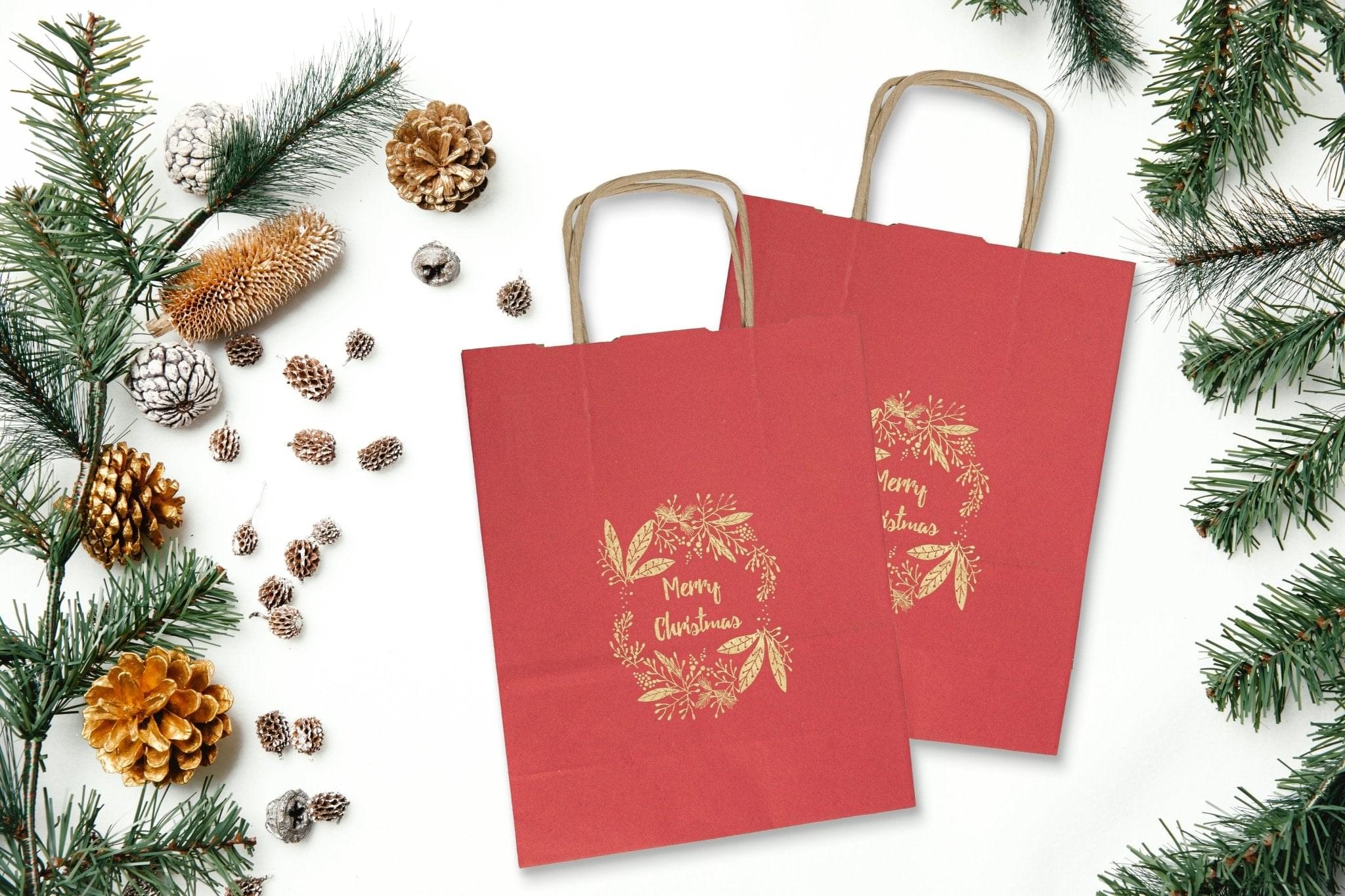 18+8,5x23cm Goldkranz Rot Weihnachts Kraft Geschenktüten