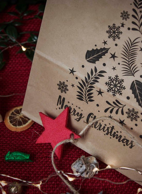 18+8,5x23cm Merry Christmas Weihnachts Kraft Geschenktüten Weihnachts Papiertüten mit Griffen