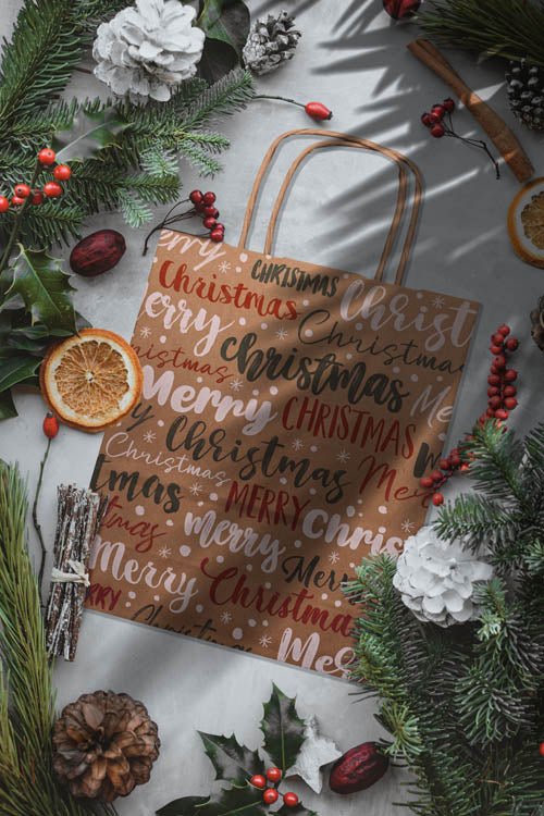 18+8x22,5cm Merry Christmas Weihnachts Kraft Geschenktüten Weihnachts Papiertüten mit Griffen - AllBags