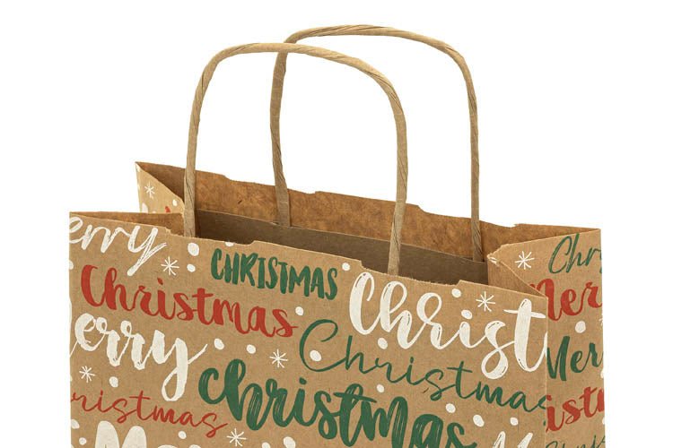 18+8x22,5cm Merry Christmas Weihnachts Kraft Geschenktüten Weihnachts Papiertüten mit Griffen - AllBags