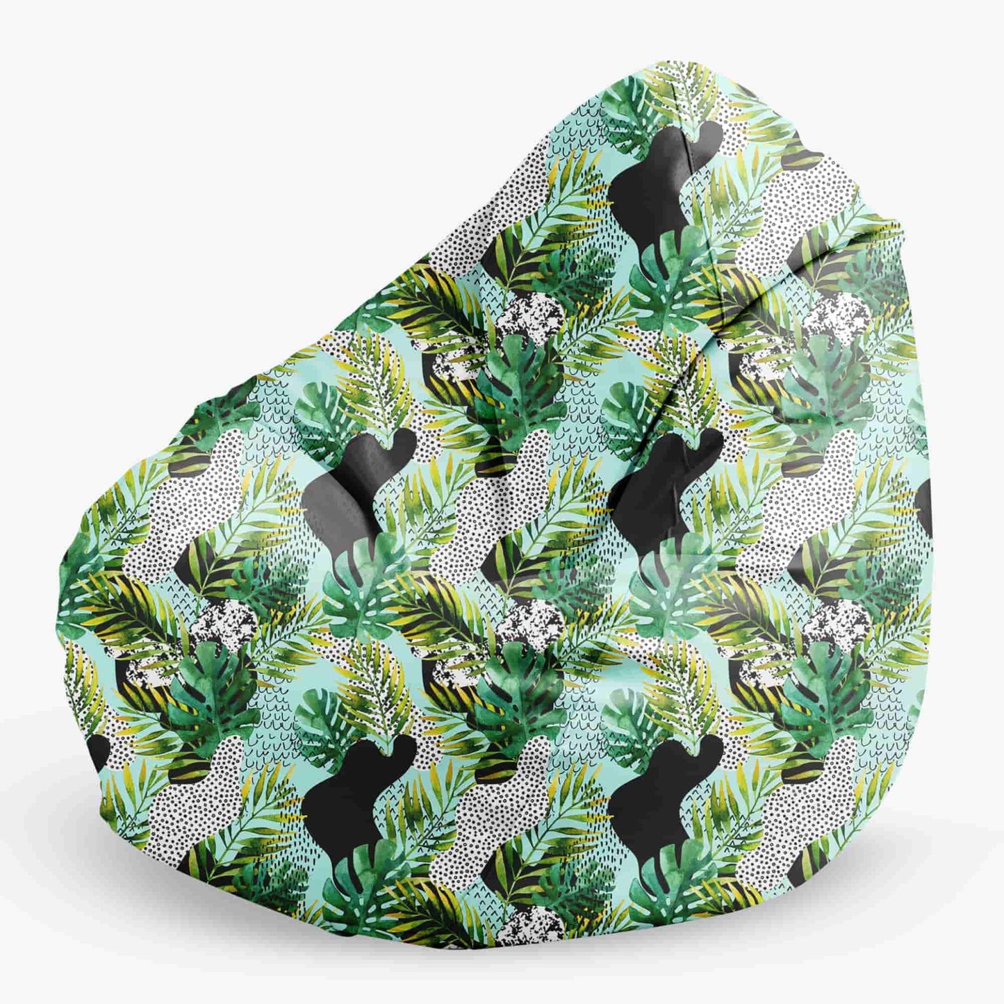 Bean Bag Sitzsack, 80 x 80 x 120 cm, Sitzkissen, mit Tragegriff Boden, Sitzsack Bubibag mit Füllung Green Leaves Collage